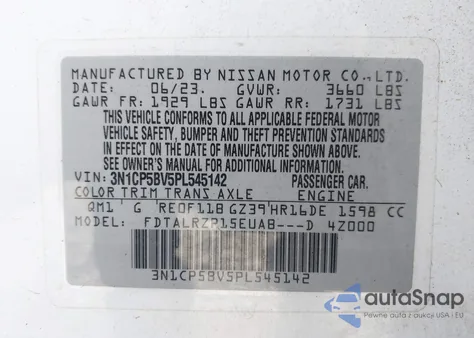 2023 Nissan Kicks S Xtronic Cvt из США, поврежденный, VIN 3N1CP5BV5PL545142